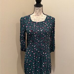 Boden Teal Tunic Dress with Pink and White Pattern